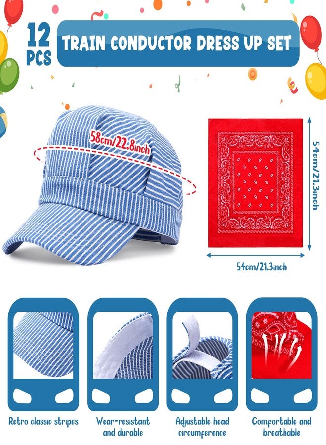 Yearntown 12 Set Children's Train Conductor Costume Kit Conductor Hat and Red Paisley Bandana for Halloween Dress up Career Day and Train Engineer Role Play Supplies - Image 2